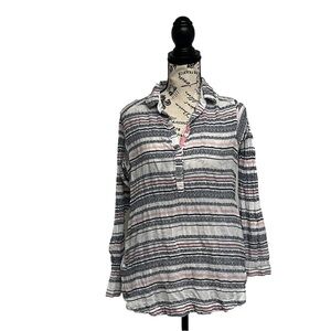 Columbia Striped Henley Tunic Blouse M Nautical Preppy Camping M Outdoor Womens